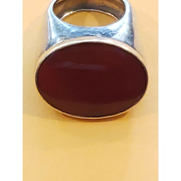 Vintage Mid Century Sterling & 14 Yellow Gold Carnelian Ring Size 7.5 - Picture 5 of 5